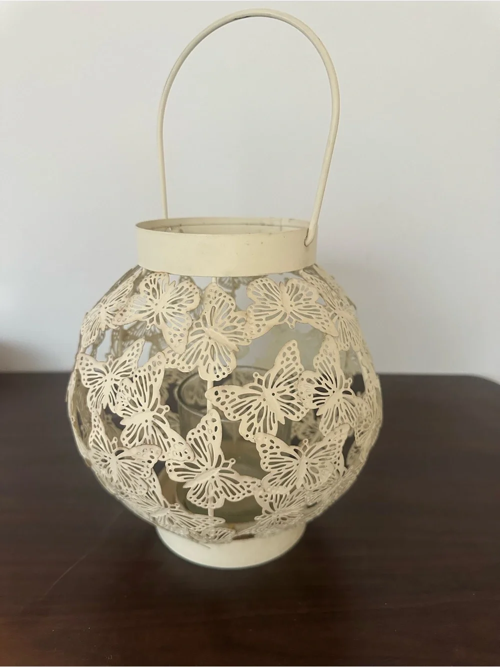 Vintage Cream Butterfly Cutout Metal Lantern - one of a kind 🦋🦋🦋